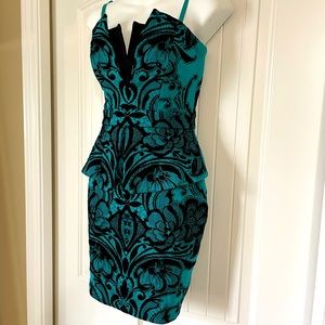 Lipsy London US Sz.6 teal and black strapless dress